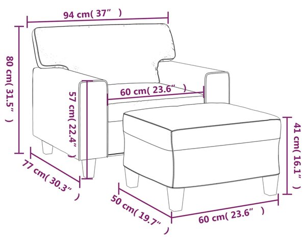 Křeslo s podnožkou krémové 60 cm umělá kůže 3201160