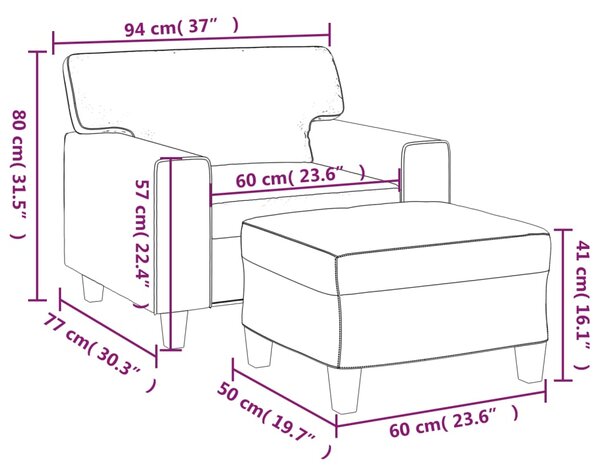Křeslo s podnožkou cappuccino 60 cm umělá kůže 3201163