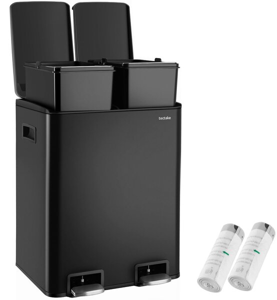 Tectake Odpadkový koš Pull, 2 přihrádky, s nožními pedály, víko s funkcí Soft-Close - černá