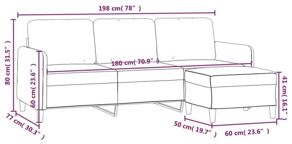 3místná pohovka s podnožkou krémová 180 cm textil 3201194