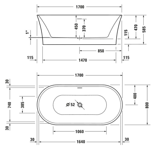 Duravit DuraSenja - Volně stojící vana 1700x800 mm, bílá 700583000000000