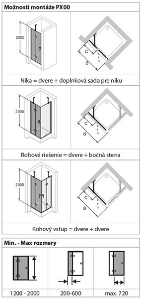 Hüppe Astra - Křídlové dveře s pevným segmentem 900x2000 mm pro 4-úhelník, upevnění vpravo, profil stříbrná pololesklá, sklo čiré s Anti-Plaque PX0103.069.322