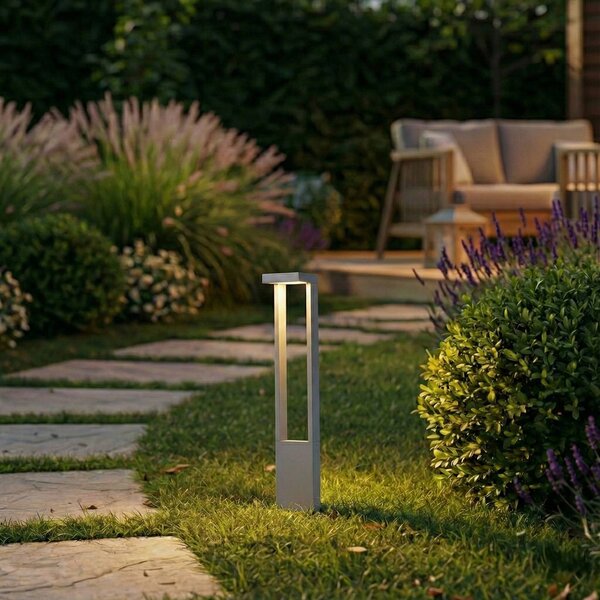 Lindby LED osvětlení cesty Lonete, kamenně šedé, výška 65 cm, IP65, Hliník / šedá / zinek, Hliník, Moderní