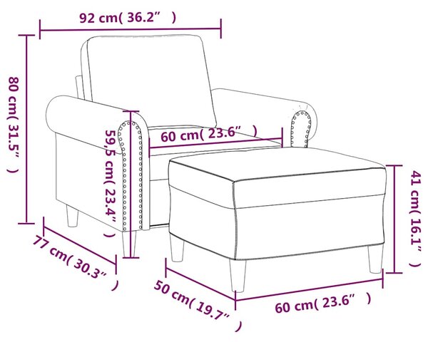 Křeslo s podnožkou černé 60 cm samet 3201210