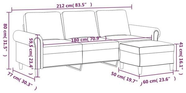 3místná pohovka s podnožkou vínová 180 cm samet 3201219