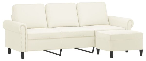 3místná pohovka s podnožkou krémová 180 cm samet 3201223
