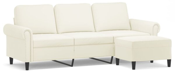 3místná pohovka s podnožkou krémová 180 cm samet 3201223