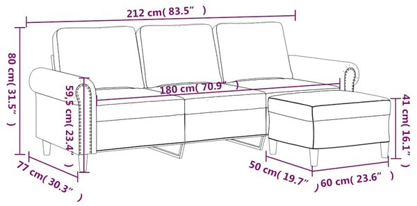 3místná pohovka s podnožkou modrá 180 cm samet 3201224