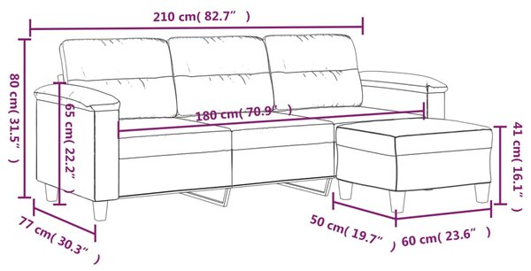 3místná pohovka s podnožkou krémová 180 cm mikrovlákno 3201235