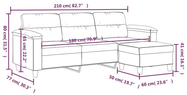 3místná pohovka s podnožkou světle šedá 180 cm mikrovlákno 3201232