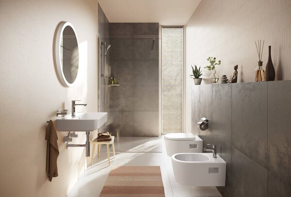 Hansgrohe Xarita Lite S - Kulaté zrcadlo s LED osvětlením po obvodu ⌀ 700 mm s nástěnným vypínačem, bílá matná 54966700