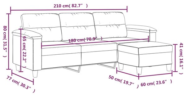 3místná pohovka s podnožkou tmavě šedá 180 cm mikrovlákno 3201233