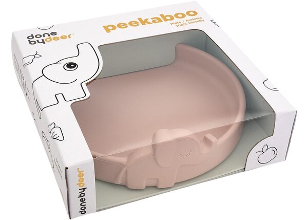 Růžový dětský talíř Done by Deer Peekaboo Elphee