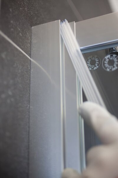 Hüppe Classics 2 EasyEntry - Posuvné dveře 2000x900/900 mm, 1/4-kruh, profil stříbrná pololesklá, čiré sklo s Anti-Plaque C25507.069.322