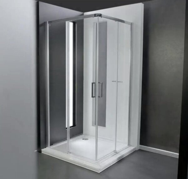 Hüppe Classics 2 EasyEntry - Posuvné dveře rohový vstup 2-dílný (1/2) 1000x2000 mm, upevnění vlevo, stříbrná pololesklá, čiré sklo s Anti-Plaque C25103.069.322
