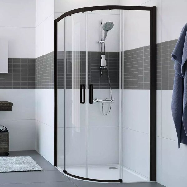 Hüppe Classics 2 EasyEntry - Posuvné dveře 2000x900/900 mm, 1/4-kruh, profil Black Edition, čiré sklo s Anti-Plaque C25507.123.322