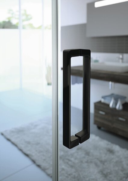 Hüppe Classics 2 EasyEntry - Posuvné dveře 1-dílné s pevným segmentem 2000x1200 mm, upevnění vlevo, profil Black Edition, čiré sklo s Anti-Plaque C25309.123.322