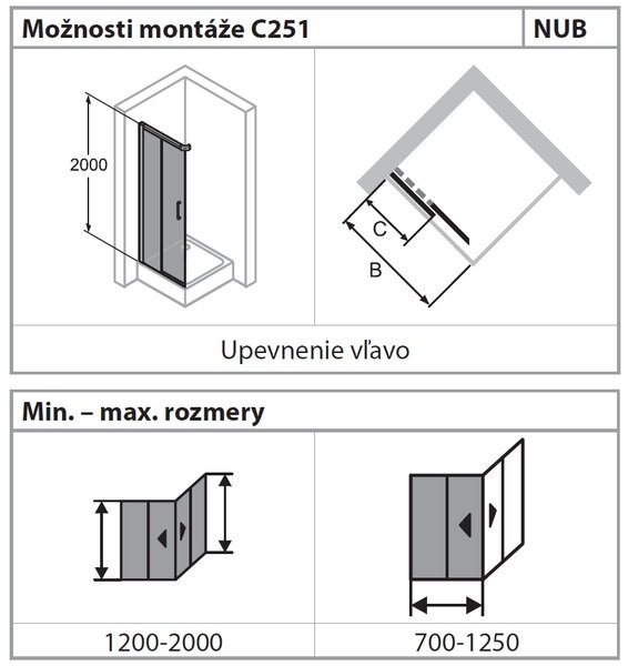 Hüppe Classics 2 EasyEntry - Posuvné dveře rohový vstup 2-dílný (1/2) 1000x2000 mm, upevnění vlevo, stříbrná pololesklá, čiré sklo s Anti-Plaque C25103.069.322
