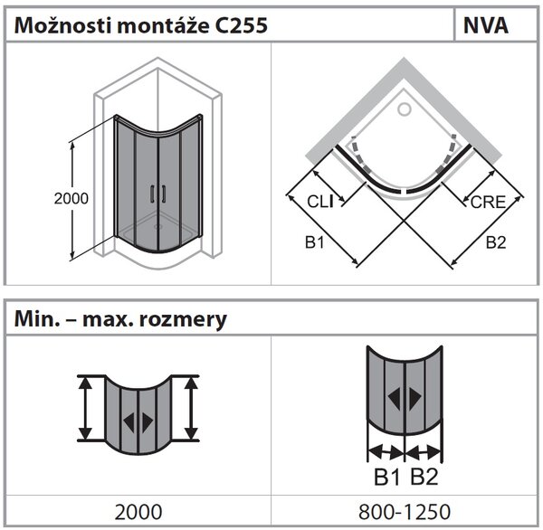 Hüppe Classics 2 EasyEntry - Posuvné dveře 2000x900/900 mm, 1/4-kruh, profil stříbrná pololesklá, čiré sklo s Anti-Plaque C25507.069.322