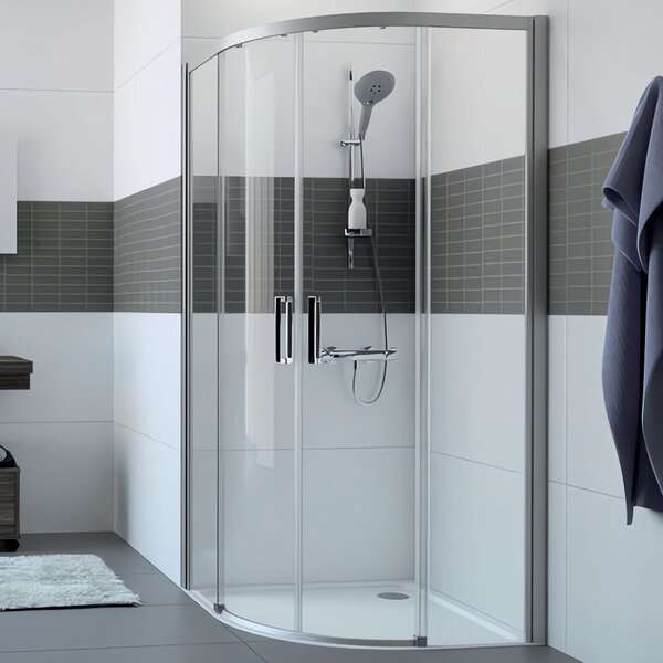 Hüppe Classics 2 EasyEntry - Posuvné dveře 2000x900/900 mm, 1/4-kruh, profil stříbrná pololesklá, čiré sklo s Anti-Plaque C25507.069.322