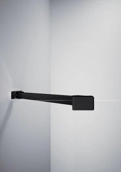 Hüppe Astra - Křídlové dveře s pevným segmentem 900x2000 mm pro 4-úhelník, upevnění vpravo, profil Black Edition, sklo čiré s Anti-Plaque PX0103.123.322