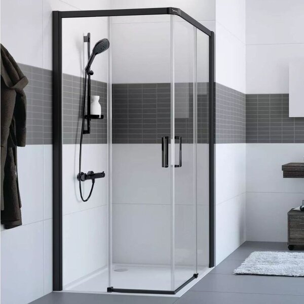 Hüppe Classics 2 EasyEntry - Posuvné dveře rohový vstup 2-dílný (1/2) 800x2000 mm, upevnění vlevo, Black Edition, čiré sklo s Anti-Plaque C25101.123.322