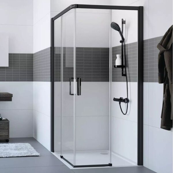 Hüppe Classics 2 EasyEntry - Posuvné dveře rohový vstup 2-dílný (1/2) 800x2000 mm, upevnění vpravo, Black Edition, čiré sklo s Anti-Plaque C25201.123.322