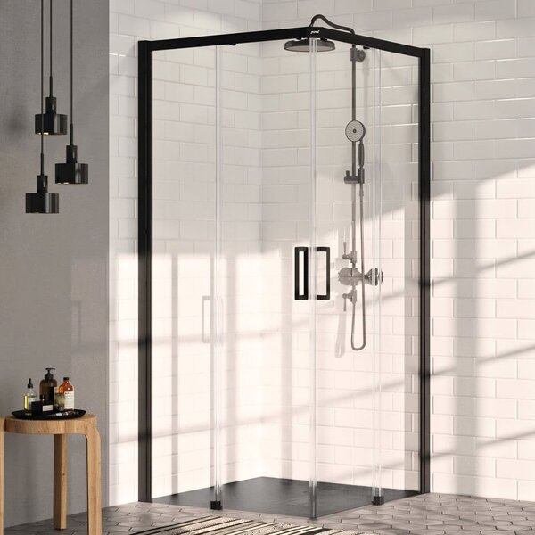 Hüppe Classics 2 EasyEntry - Posuvné dveře rohový vstup 2-dílný (1/2) 800x2000 mm, upevnění vpravo, Black Edition, čiré sklo s Anti-Plaque C25201.123.322