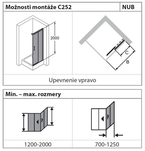 Hüppe Classics 2 EasyEntry - Posuvné dveře rohový vstup 2-dílný (1/2) 800x2000 mm, upevnění vpravo, Black Edition, čiré sklo s Anti-Plaque C25201.123.322