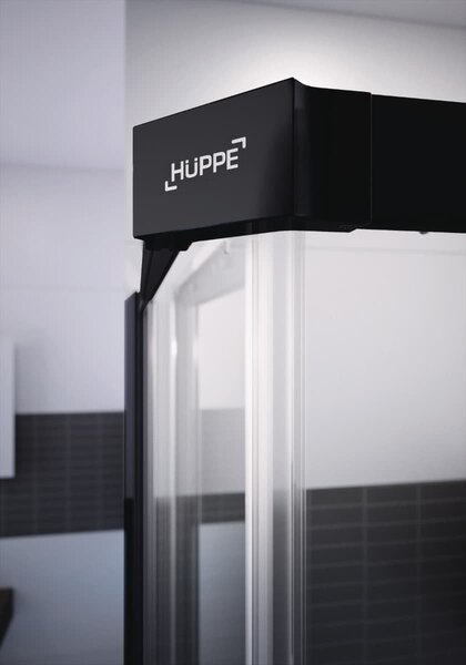 Hüppe Classics 2 EasyEntry - Posuvné dveře rohový vstup 2-dílný (1/2) 800x2000 mm, upevnění vpravo, Black Edition, čiré sklo s Anti-Plaque C25201.123.322