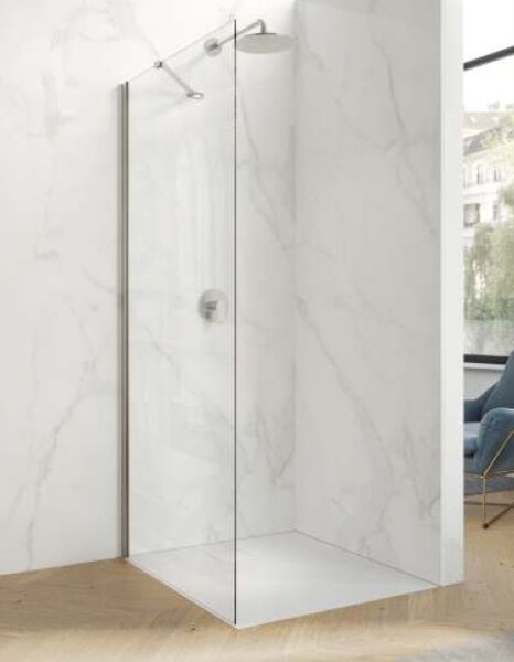 Hüppe Astra - Walk-in/Boční stěna pro křídlové dveře s pevným segmentem 800x2000 mm pro 4-úhelník, profil stříbrná pololesklá, sklo čiré s Anti-Plaque PX0202.069.322