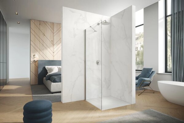 Hüppe Astra - Walk-in/Boční stěna pro křídlové dveře s pevným segmentem 800x2000 mm pro 4-úhelník, profil stříbrná pololesklá, sklo čiré s Anti-Plaque PX0202.069.322
