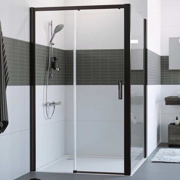 Hüppe Classics 2 EasyEntry - Posuvné dveře 1-dílné s pevným segmentem 2000x1200 mm, upevnění vlevo, profil Black Edition, čiré sklo s Anti-Plaque C25309.123.322