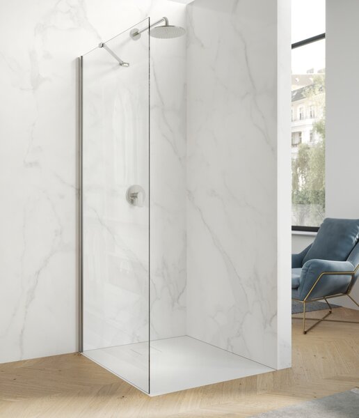 Hüppe Astra - Walk-in/Boční stěna pro křídlové dveře s pevným segmentem 800x2000 mm pro 4-úhelník, profil stříbrná pololesklá, sklo čiré s Anti-Plaque PX0202.069.322