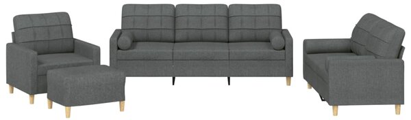 4dílná sedací souprava s polštáři tmavě šedá textil 3201267