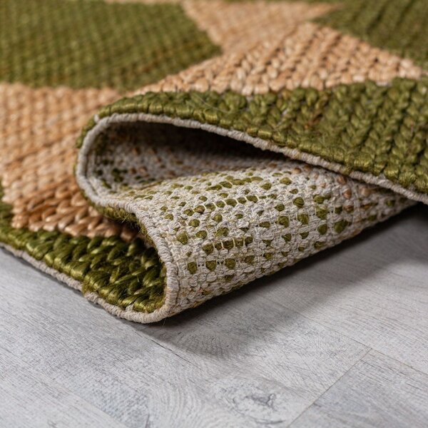 Zelený/v přírodní barvě ručně tkaný běhoun s příměsí juty 80x230 cm Effie Diamond – Flair Rugs
