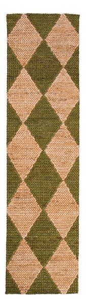 Zelený/v přírodní barvě ručně tkaný běhoun s příměsí juty 80x230 cm Effie Diamond – Flair Rugs