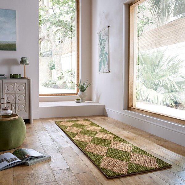 Zelený/v přírodní barvě ručně tkaný běhoun s příměsí juty 80x230 cm Effie Diamond – Flair Rugs