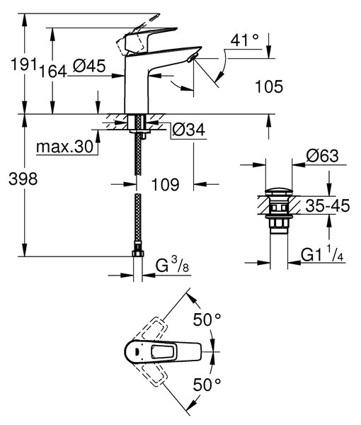 GROHE BauLoop - Páková umyvadlová baterie DN 15, velikost M, Chrom 23886001