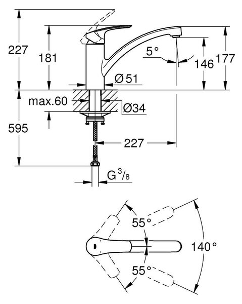 GROHE Eurosmart - Páková dřezová baterie, DN 15, SuperSteel 33281DC3
