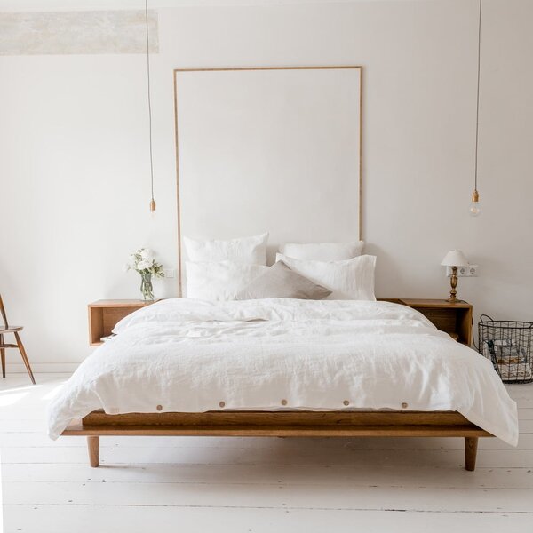 Prodloužené bílé povlečení na jednolůžko s příměsí lnu 165x220 cm – Linen Tales