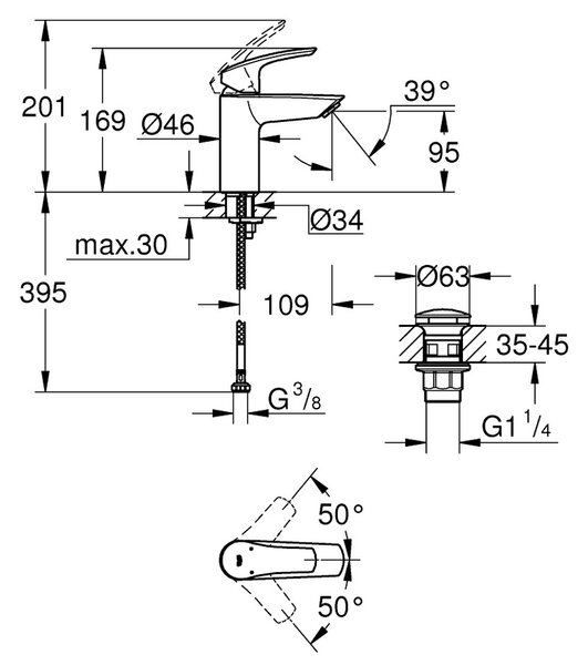 GROHE Eurosmart - Páková umyvadlová baterie DN 15, velikost S, Chrom 23922003