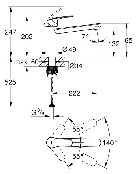 GROHE Eurosmart - Páková dřezová baterie, DN 15, Chrom 30463000