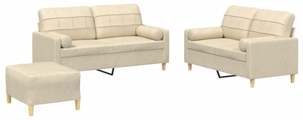 3dílná sedací souprava s polštáři krémová textil 3201300