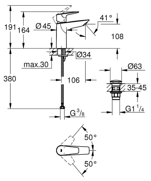 GROHE BauEdge - Páková umyvadlová baterie DN 15, velikost M, Chrom 23901001