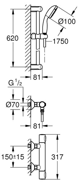 GROHE Grohtherm 500 - Termostatická sprchová baterie, DN 15 se sprchovou soupravou, Chrom 34796000