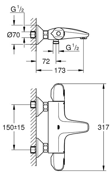 GROHE Grohtherm 1000 - Termostatická vanová baterie, DN 15, Chrom 34816003
