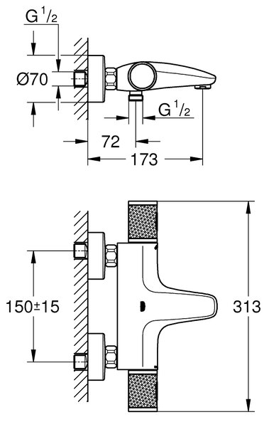 GROHE Grohtherm 1000 Performance - Termostatická vanová baterie, DN 15, Chrom 34830000