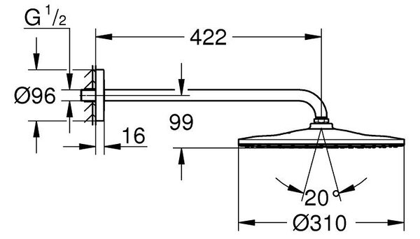 GROHE Rainshower Mono 310 - Set s hlavovou sprchou 422 mm, 1 proud, phantom black 22121KF0
