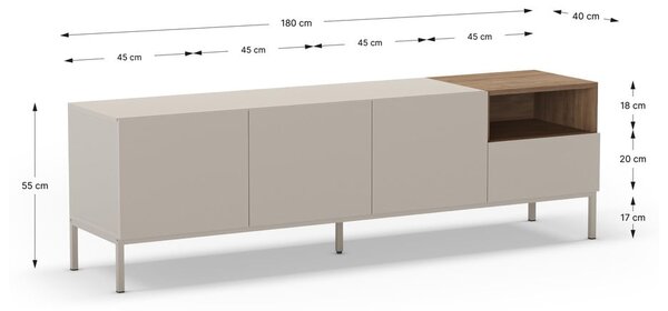 Krémový TV stolek 180x55 cm Cailin – Marckeric